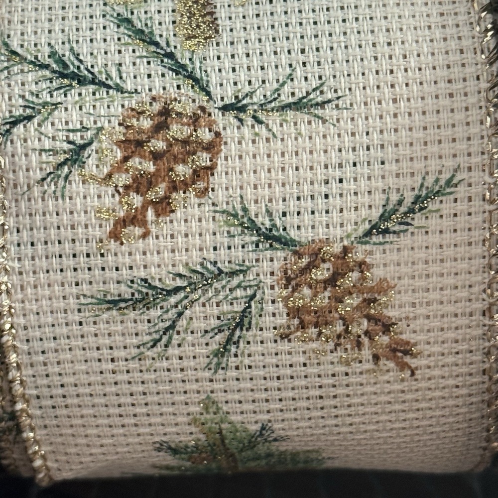 D. Stevens Wired Ribbon 2.5" Christmas Tree Pinecone Natural Metallic Gold Green - Picture 5 of 9